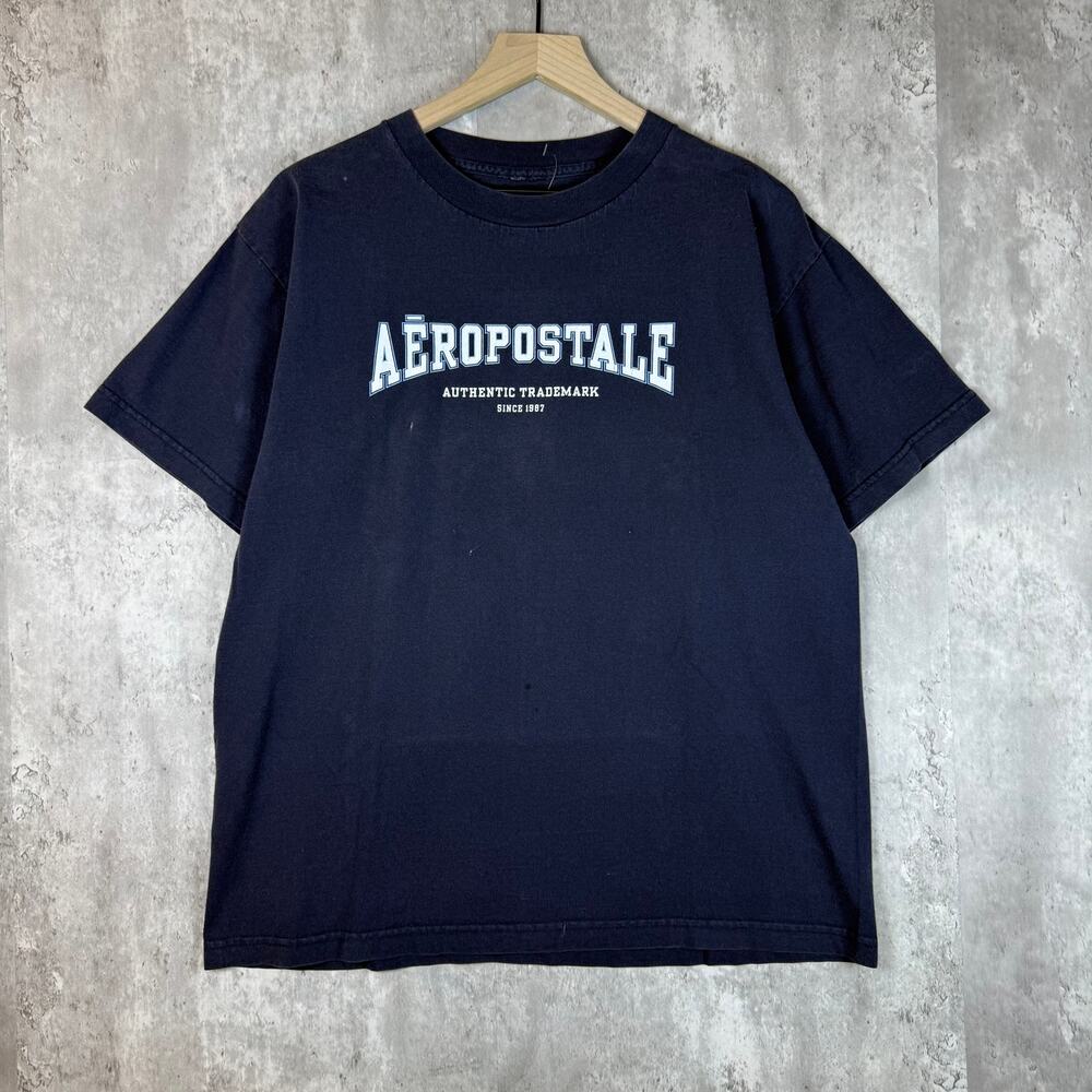 Y2K Mens Aeropostale Spellout Blue Authentic Trademark Tee M